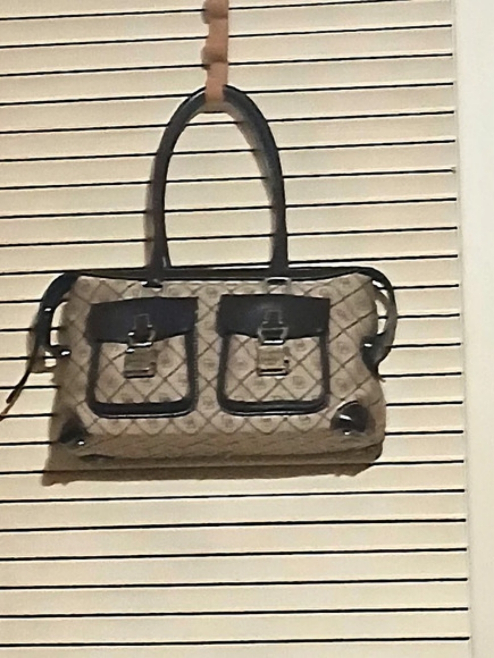 Dooney & Bourke Signature Monogram Double Pocket Satchel Brown & Beige